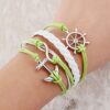 bracelete multicamadas leme ancora infinito hippie retro verde
