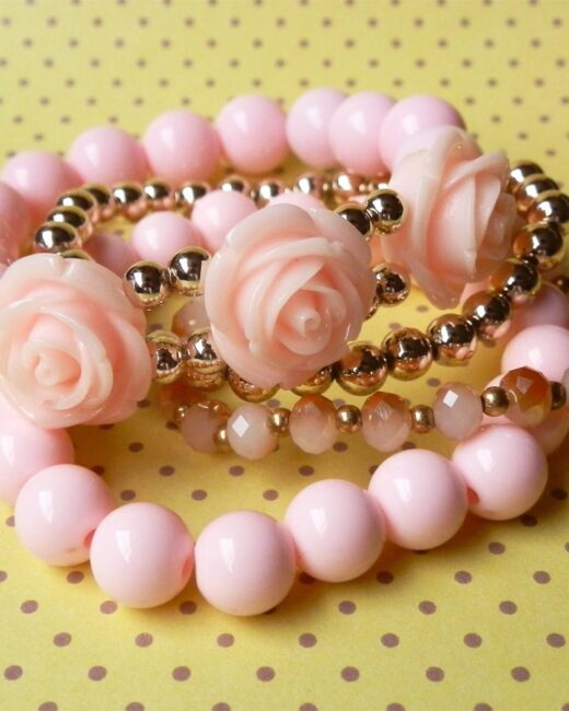 conjunto pulseiras multicamadas rosa 14